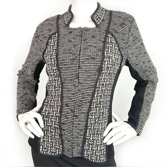 Ming Wang Sapphire Padded Shoulders Mixed Media Zip Up Speckled Jacket XL - Picture 4 of 11